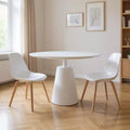 HomeRoots 42 White Wood and Metal Pedestal Base Round Top Dining Table