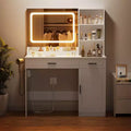 Hommpa Makeup Desk Vanity with Charging Station and Storage Shelves White One Cabinet