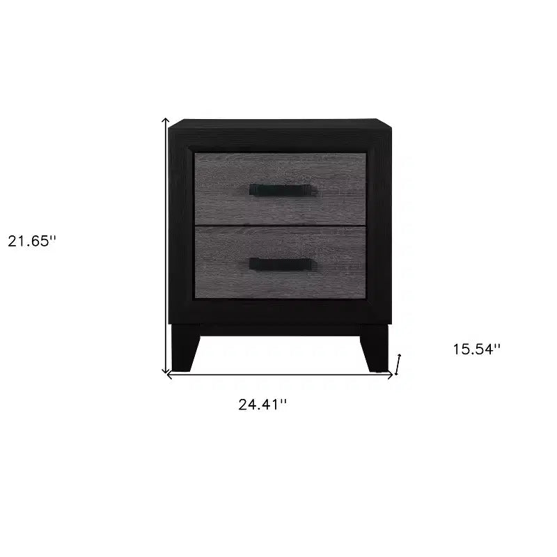HomeRoots 22 Black And Gray Wood Two Drawer Nightstand
