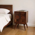 HomeRoots 24 Chestnut Solid Wood Square Carved Geometric Two Drawer Nightstand