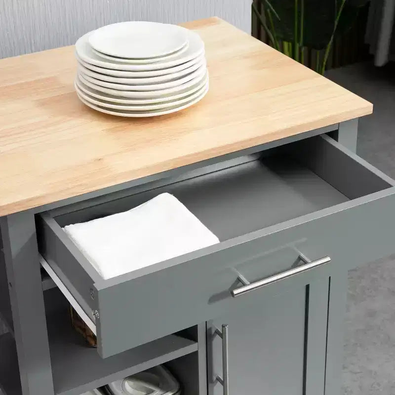HOMCOM Compact Kitchen Island Cart on Wheels, Rolling Utility Trolley Cart with Storage Shelf & Drawer for Dining Room