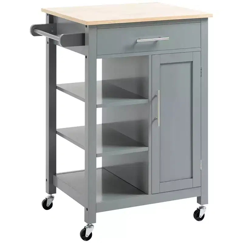 HOMCOM Compact Kitchen Island Cart on Wheels, Rolling Utility Trolley Cart with Storage Shelf & Drawer for Dining Room